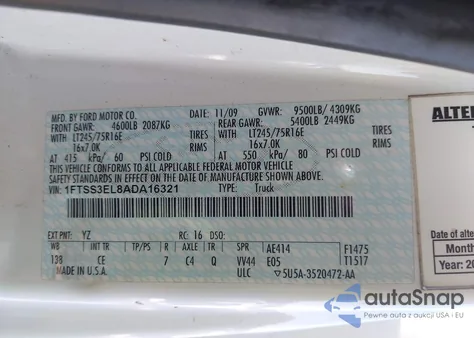 2010 Ford E-350 Super Duty from USA, damaged, VIN 1FTSS3EL8ADA16321